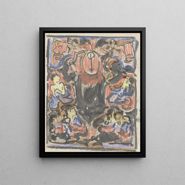 Carel Adolph Lion Cachet - Decoratief ontwerp met bovenaan twee herauten.webp