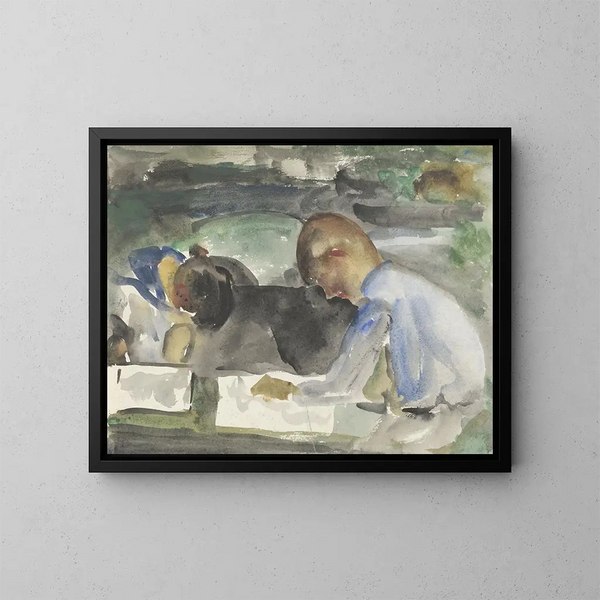 Zwei Kinder zeichnend - Carel Adolph Lion Cachet — gerahmtes Bild an der Wand