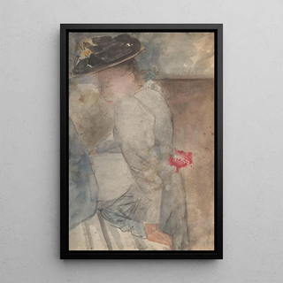 Carel Adolph Lion Cachet - Zittende vrouw met platte hoed steunend op haar linkerhand.webp