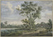 Gruppo di alberi sul bordo dell'acqua, un cavaliere su un cavallo bianco parla con un contadino seduto - Carel Lodewijk Hansen — vista dell’opera