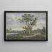 Gruppo di alberi sul bordo dell'acqua, un cavaliere su un cavallo bianco parla con un contadino seduto - Carel Lodewijk Hansen — quadro incorniciato alla parete
