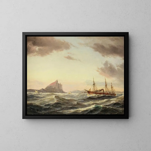 Bateau à vapeur devant le rocher de Gibraltar - Carl Bille — quadro incorniciato alla parete