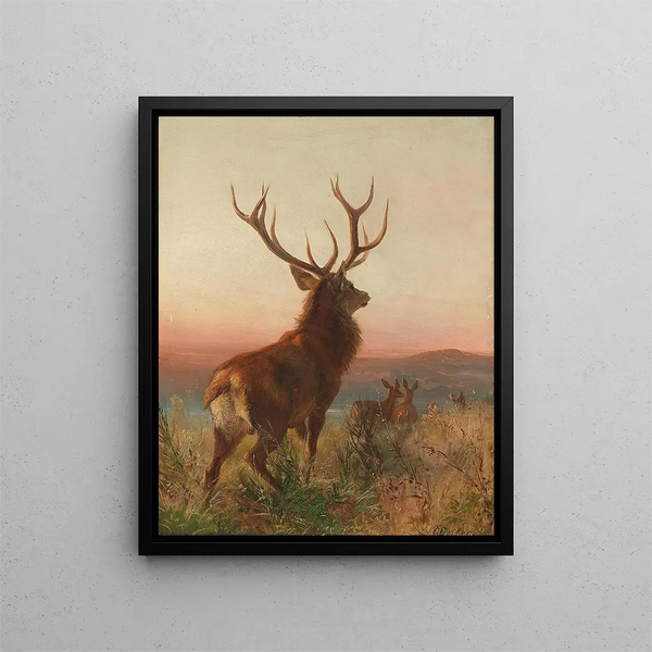 Capitales Hirsch avec Tieren - Carl Friedrich Deiker — gerahmtes Bild an der Wand