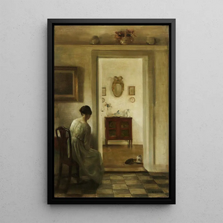 Carl Holse - Woman in an Interior with Two Cats Drinking Milk.webp