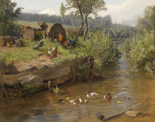 Carl Jutz - Entenfamilie an der Wehr.webp