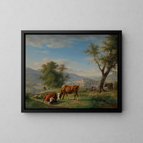 Tiere weiden in der Landschaft bei Baden-Baden - Carl Kuntz — gerahmtes Bild an der Wand