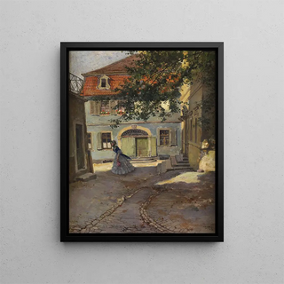 Carl Leopold Voss - Gebudehof mit junger Dame.webp