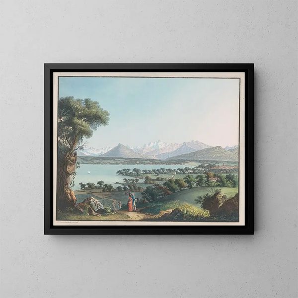 Ansicht des Mont-Blanc und eines Teils von Genf - Carl Ludwig Hackert — gerahmtes Bild an der Wand