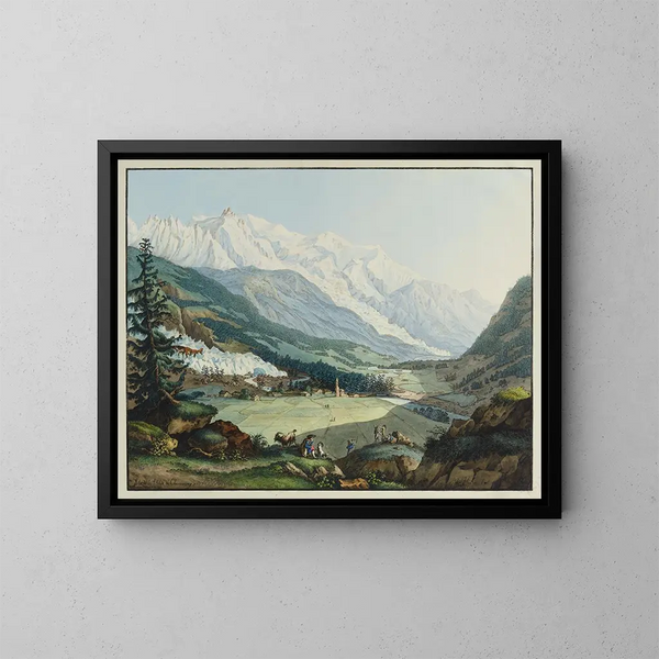 Ansicht des Tals von Chamouny in der Nähe von Argentière - Carl Ludwig Hackert — gerahmtes Bild an der Wand