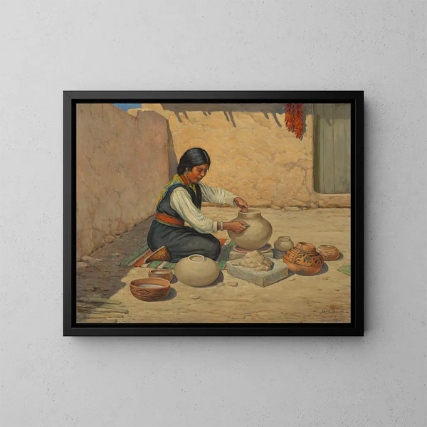 Donna Hopi che modella la ceramica - Carl Moon — quadro incorniciato alla parete