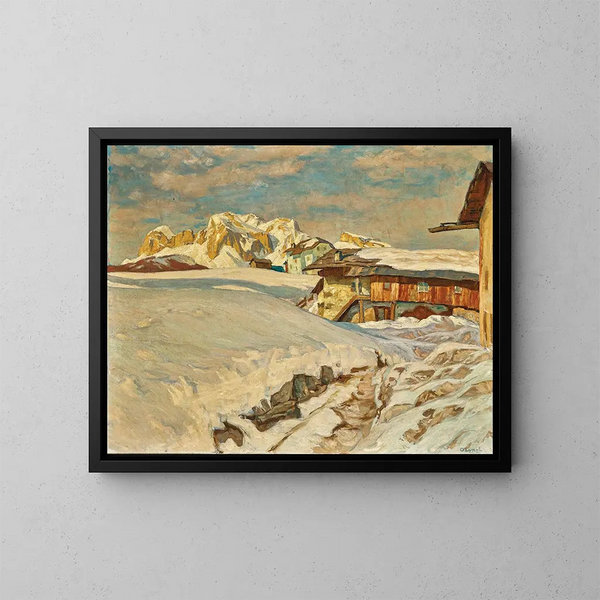 Landschafts-Gemälde der Dolomiten bei Cortina mit der Tofana - Carl O'Lynch de Town — gerahmtes Bild an der Wand