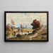Paesaggio con mucche che si abbeverano e città sullo sfondo - Carl Philipp Weber — quadro incorniciato alla parete