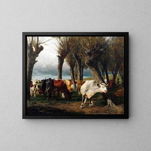Bétail sous des saules pleureurs - Carl Rudolf Huber — quadro incorniciato alla parete