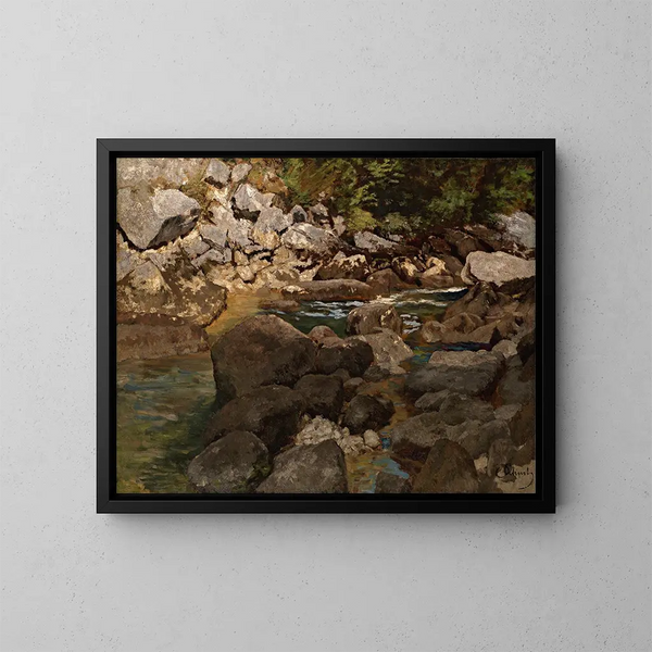 Bergbach mit Felsen - Carl Schuch — gerahmtes Bild an der Wand