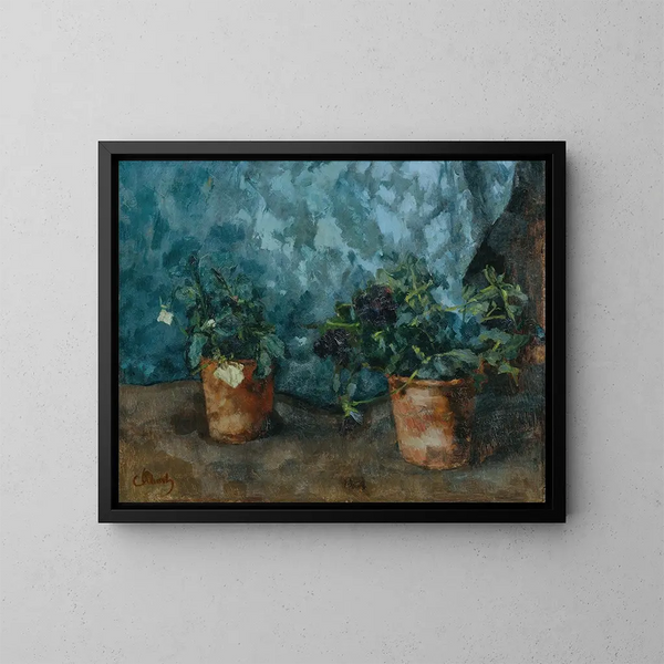 Stillleben mit Blumenkübeln - Carl Schuch — gerahmtes Bild an der Wand