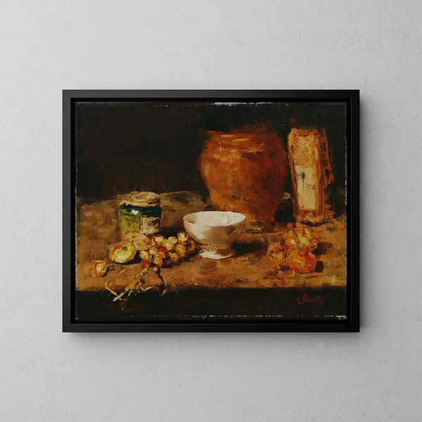 Naturmorte mit einem weißen Teller - Carl Schuch — gerahmtes Bild an der Wand