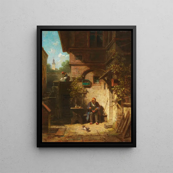 Warten auf die Zeitung - Carl Spitzweg — gerahmtes Bild an der Wand