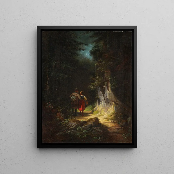 Jäger mit einem Mädchen Der verliebte Jäger - Carl Spitzweg — gerahmtes Bild an der Wand