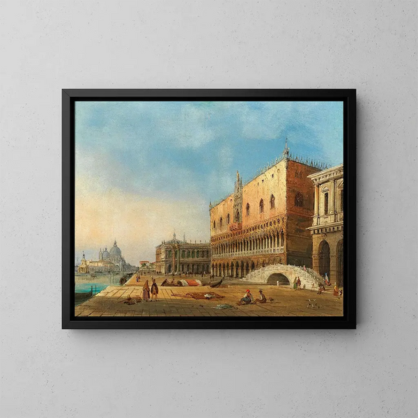 Venezia, vista del bacino di San Marco e del Palazzo Ducale con Santa Maria della Salute sullo sfondo - Carlo Grubacs — quadro incorniciato alla parete