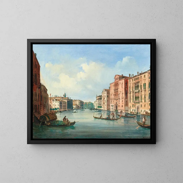 Venezia, vista del Gran Canal con il Palazzo Cavalli-Franchetti e il Palazzo Barbaro - Carlo Grubacs — quadro incorniciato alla parete