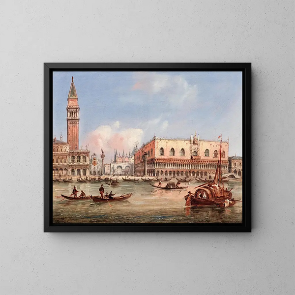 Venezia, vista della Piazzetta e del Palazzo Ducale dal Bacino di San Marco - Carlo Grubacs — quadro incorniciato alla parete