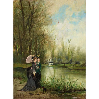 Carlo Pittara - Two Elegant Ladies with a Pink Parasol in the Park.webp