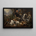 Gentleman hunter with his pack of dogs and his hunting trophies - Carstian Luyckx — framed artwork on a wall