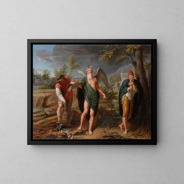Allegorie der Zeit, Arbeit und Untätigkeit - Caspar Jacob van Opstal der Jüngere — gerahmtes Bild an der Wand