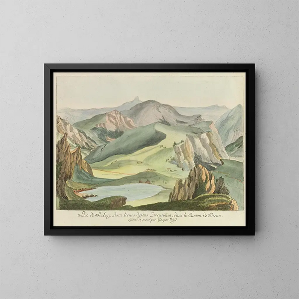 Seberg-See, zwei Meilen oberhalb von Zweysimmens im Kanton Bern - Caspar Leontius Wyss — gerahmtes Bild an der Wand