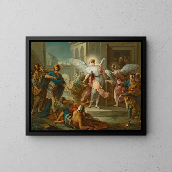 L'aveuglement des habitants de Sodome - Charles André van Loo — quadro incorniciato alla parete