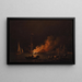 Ship on fire at night - Charles Brooking — framed artwork on a wall