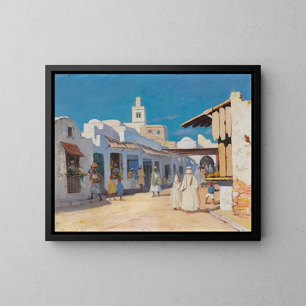 Eine Straße in Tunis - Charles Cottet — gerahmtes Bild an der Wand