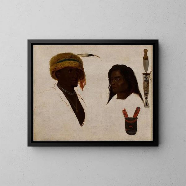 Studi di due Amerindians, coltello e custodia decorata con perline - Charles Ferdinand Wimar — quadro incorniciato alla parete