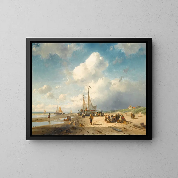 Küstenszene mit Fischern - Charles Leickert — gerahmtes Bild an der Wand