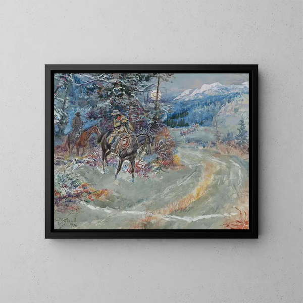 Ein unerwarteter Halt - Charles Marion Russell — gerahmtes Bild an der Wand