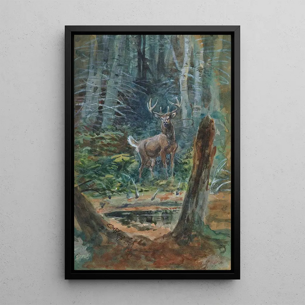 Cerfs dans le vallon - Charles Marion Russell — gerahmtes Bild an der Wand