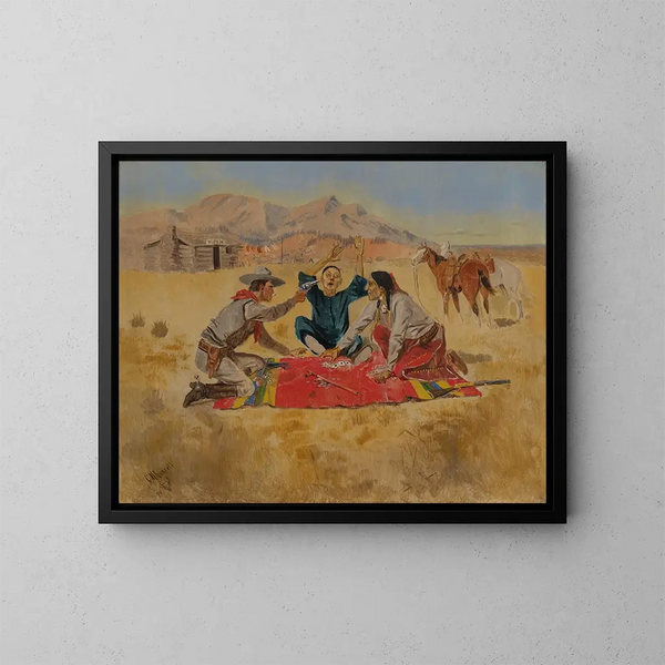 Pas une chance pour un Chinois - Charles Marion Russell — gerahmtes Bild an der Wand