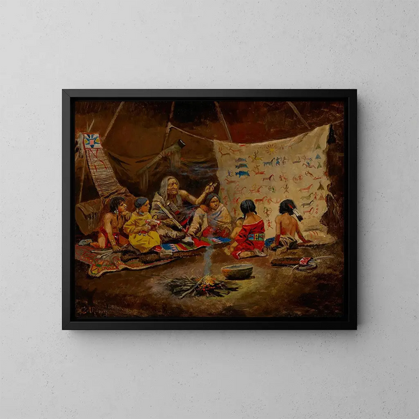 Der Kindergarten - Charles Marion Russell — gerahmtes Bild an der Wand