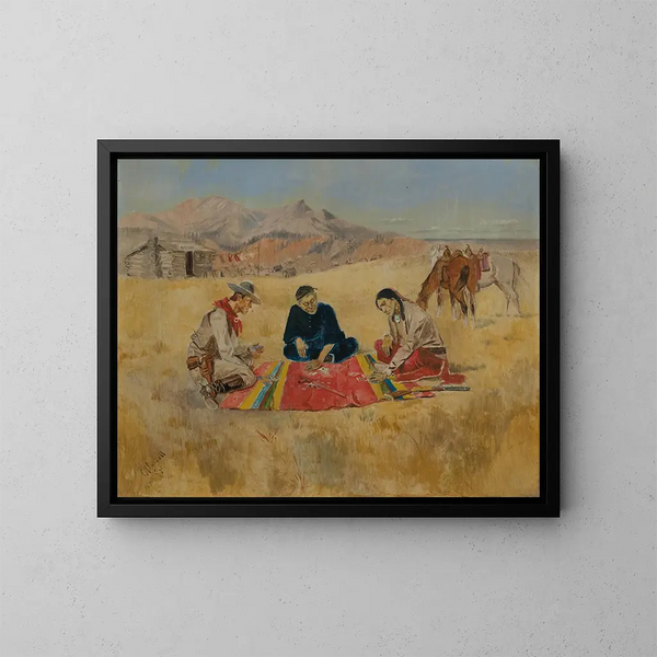 Le Jeu de Poker - Charles Marion Russell — gerahmtes Bild an der Wand