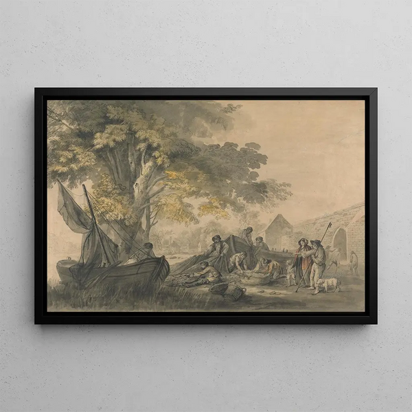 Charles Robertson - Boats Fishermen and Peasents near a Weir.webp