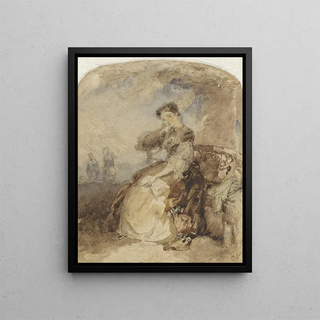 Charles Rochussen - Dame zittend op een bankje onder een boom met een boek in de hand.webp