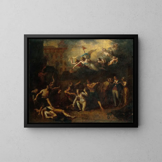 Mort di M. de Pelleport che si frapponeva per salvare M. de Losme, ufficiale della Bastiglia, davanti all'Hôtel de Ville, il 14 luglio 1789, Rivoluzione - Charles Thévenin — quadro incorniciato alla parete