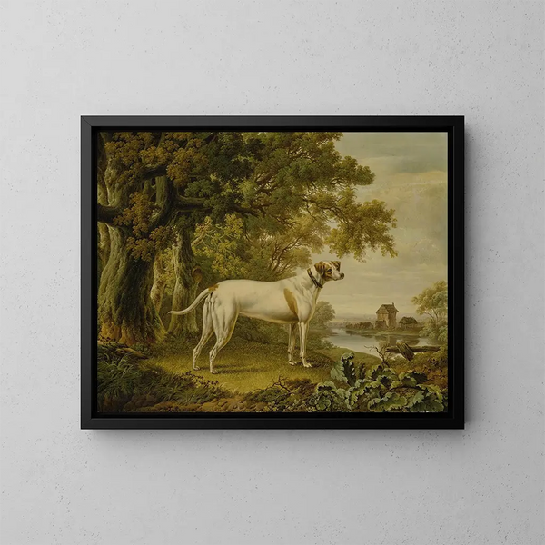 Ein englischer Pointer in einer Landschaft - Charles Towne — gerahmtes Bild an der Wand