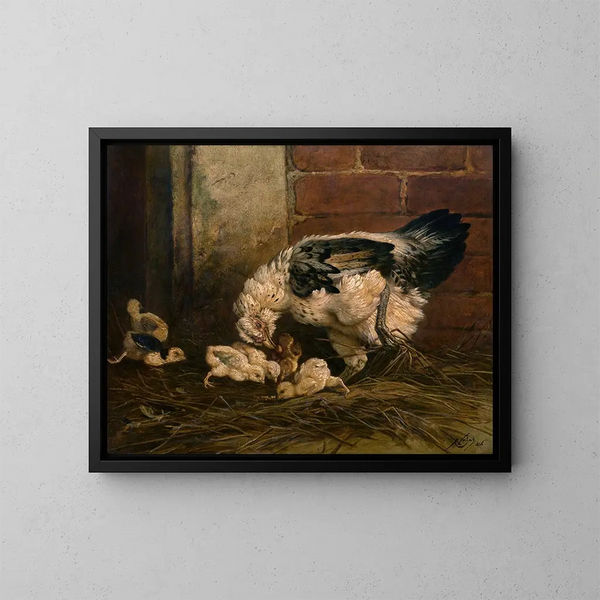 Pollo con pulcino - Charles Verlat — quadro incorniciato alla parete