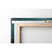 Detail of the back of the stretched canvas with wooden frame and hanger