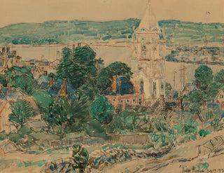 Childe Hassam - Shingling the First Baptist Church Gloucester study.webp