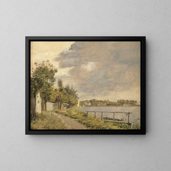 Vista di Dosseringen vicino al quartiere di Sterbro, fuori Copenaghen, cielo nuvoloso - Christen Købke — quadro incorniciato alla parete