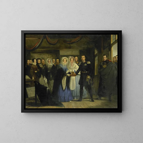 Die Prinzessin von Orange, die Alexander II, Großherzog und Thronfolger Russlands, im Haus des Zaren Peter in Zaandam empfängt - Christiaan Julius Lodewijk Portman — gerahmtes Bild an der Wand