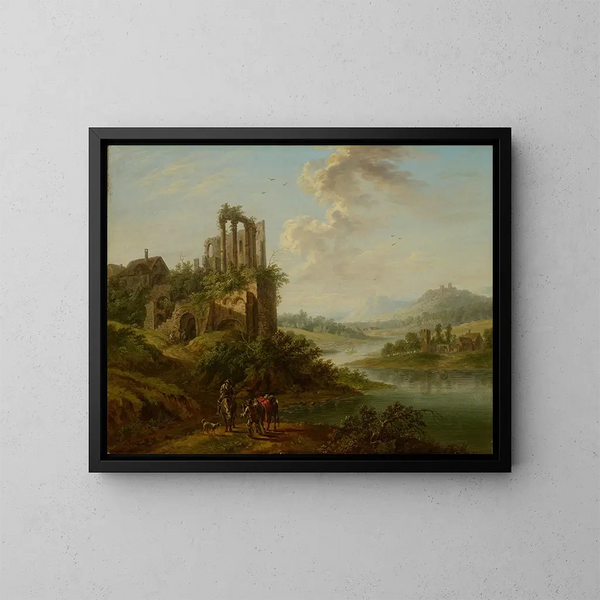 Landschaft mit Tempelruinen - Christian Georg Schütz der Ältere — gerahmtes Bild an der Wand