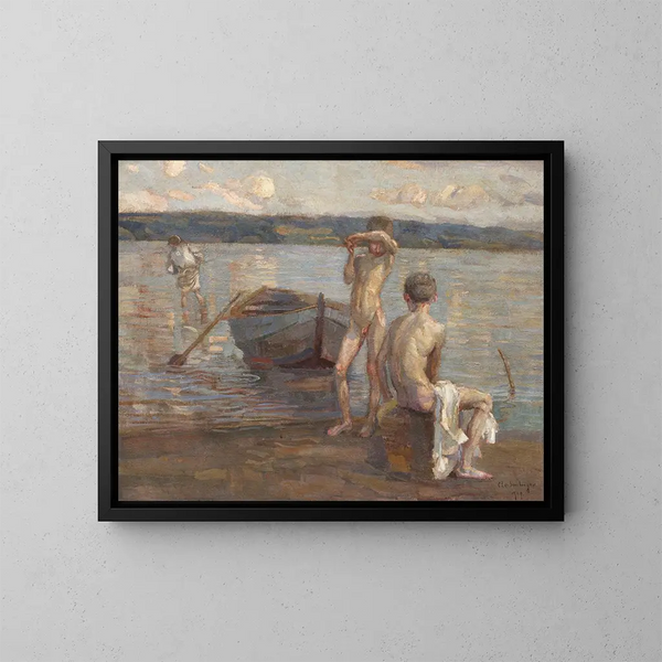 Garçons nageant au bord du lac - Christian Landenberger — quadro incorniciato alla parete